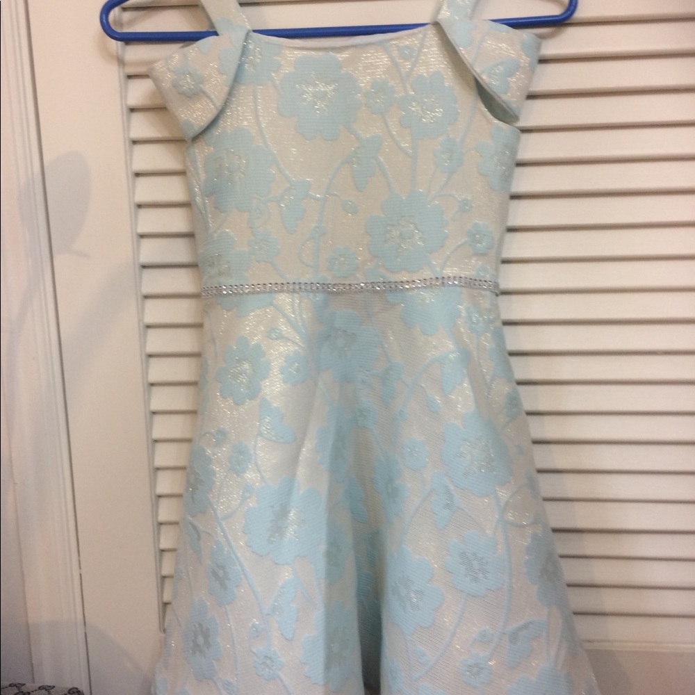 Girls blue dress  party rhinestone waist size 8 - Picture 7 of 14